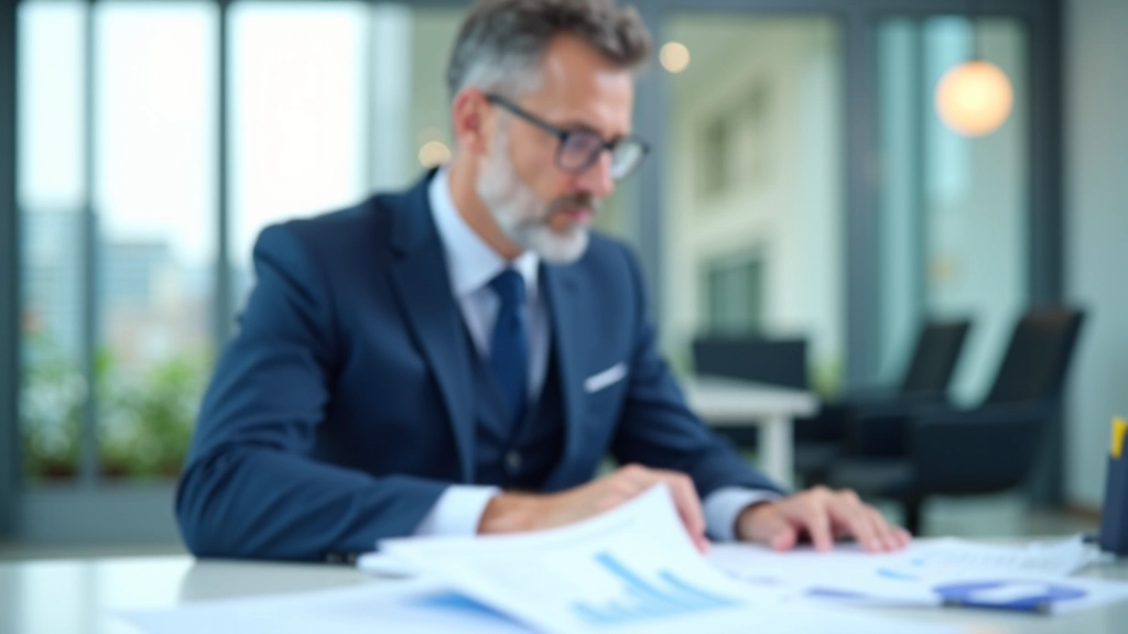 Geschäftsmann analysiert Finanzcharts auf modernem Bürobildschirm