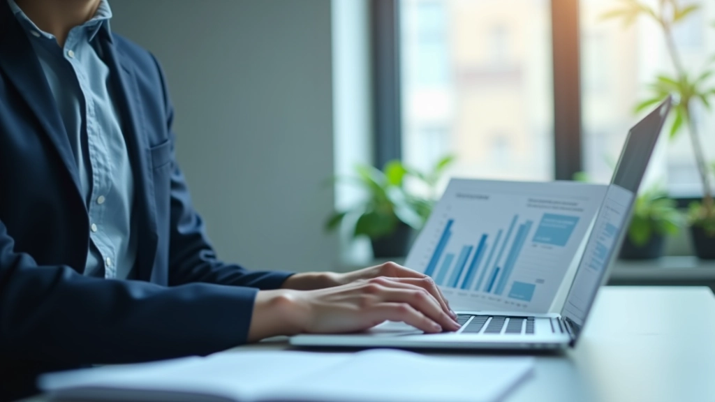 Wirtschaftsanalyst arbeitet an modernem Schreibtisch mit Finanzdiagrammen und mehreren Monitoren