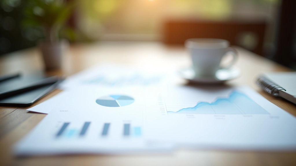 Finanzbericht mit Grafiken auf Schreibtisch mit Kaffee und Notizen